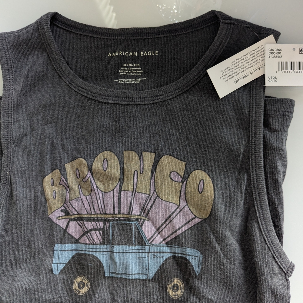 American Eagle Outfitters Kids Charcoal Tank Top with Blue and Tan Graphic - Picture 3 of 3